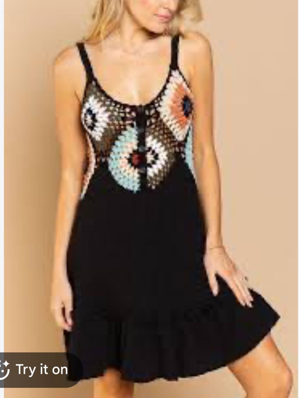 POL NWT Black Crochet-Detail Women’s mini dress size S